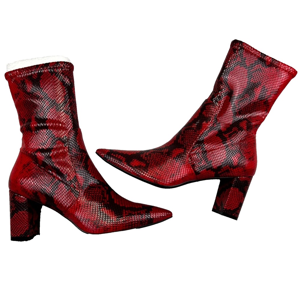 Stuart Weitzman Landry 75 Sock Women's 10.5 B Bootie Red Python Block Heel Boots
